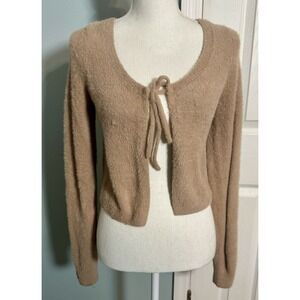 Hollister Plush Tan Tie Front Long Sleeve Cardigan Soft, Small